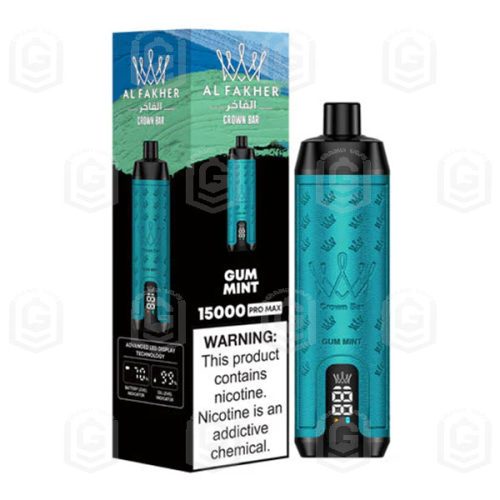 ویپ یکبار مصرف آدامس نعنا ۱۵۰۰۰ پاف با صدای قلیان کرون بار الفاخر | CROWN BAR AL FAKHER 15000 PUFFS Disposable vape With Sound – Gum Mint