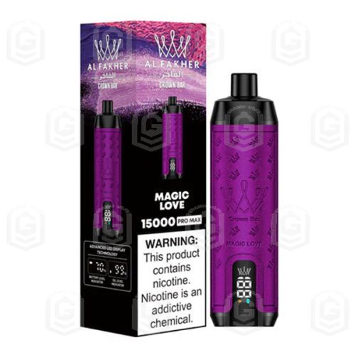 ویپ یکبار مصرف پشن فروت ملون ۱۵۰۰۰ پاف با صدای قلیان کرون بار الفاخر | CROWN BAR AL FAKHER 15000 PUFFS Disposable vape With Sound – Magic Love