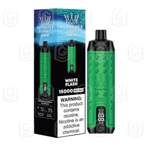ویپ یکبار مصرف لیمو یخ ۱۵۰۰۰ پاف با صدای قلیان کرون بار الفاخر | CROWN BAR AL FAKHER 15000 PUFFS Disposable vape With Sound – White Flash